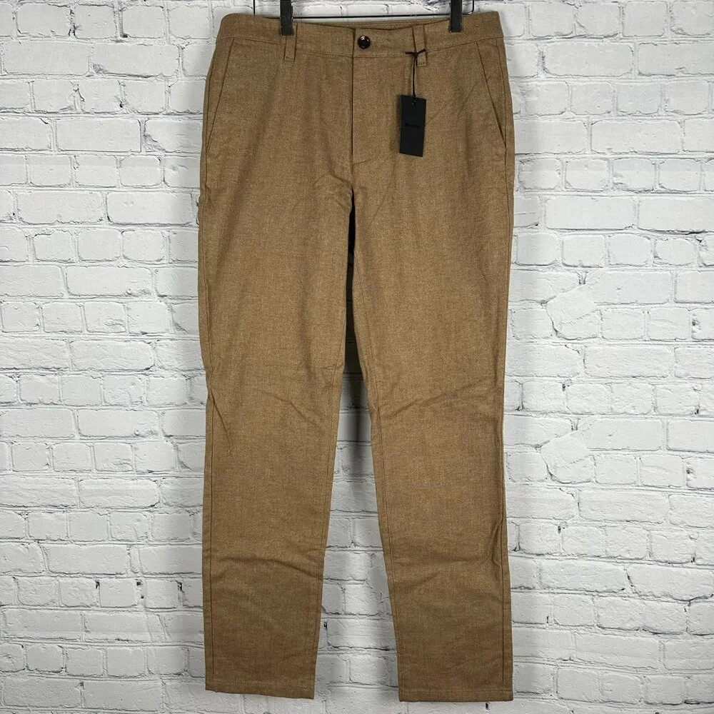 Bonobos Flat Front Brushed Cotton Slim‎ Herringbone Chino, Size W32 x L32, Khaki